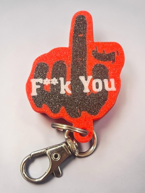Hand Crafted Accessories - 3d Custom F**k You Middle Finger Keychain - Red and Black